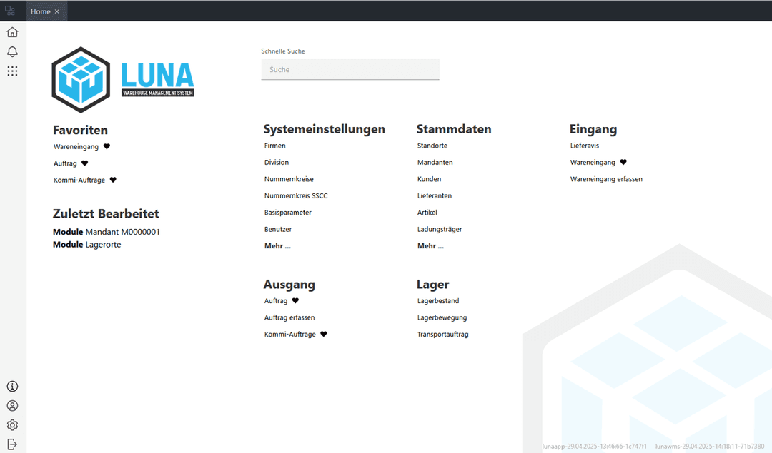 LUNA Startbildschirm